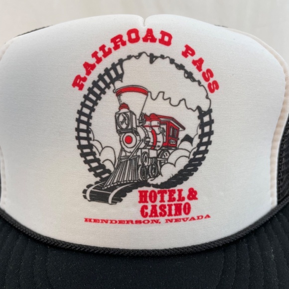 Railroad Pass Hotel & Casino Henderson Nevada Black White Trucker Hat VINTAGE - Picture 6 of 9